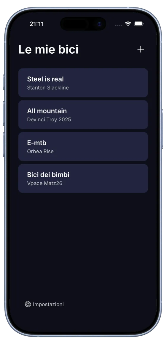 Schermata Le mie bici di BouncyBits con un elenco di quattro bici