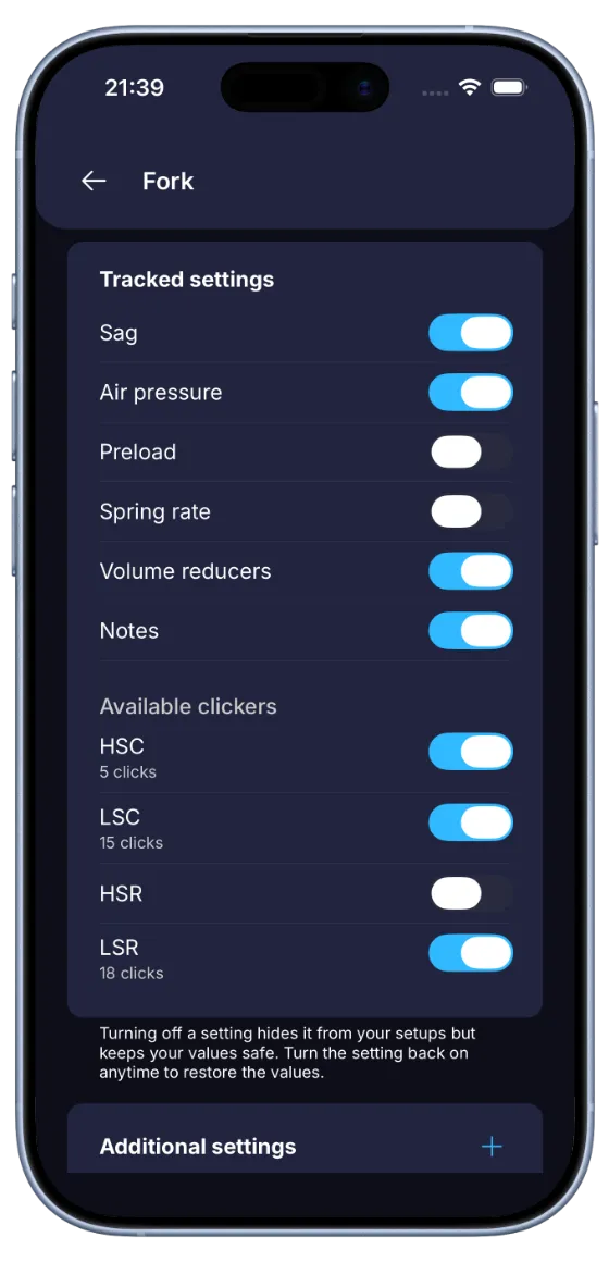 BouncyBits fork configuration screen with toggles to choose which settings to track